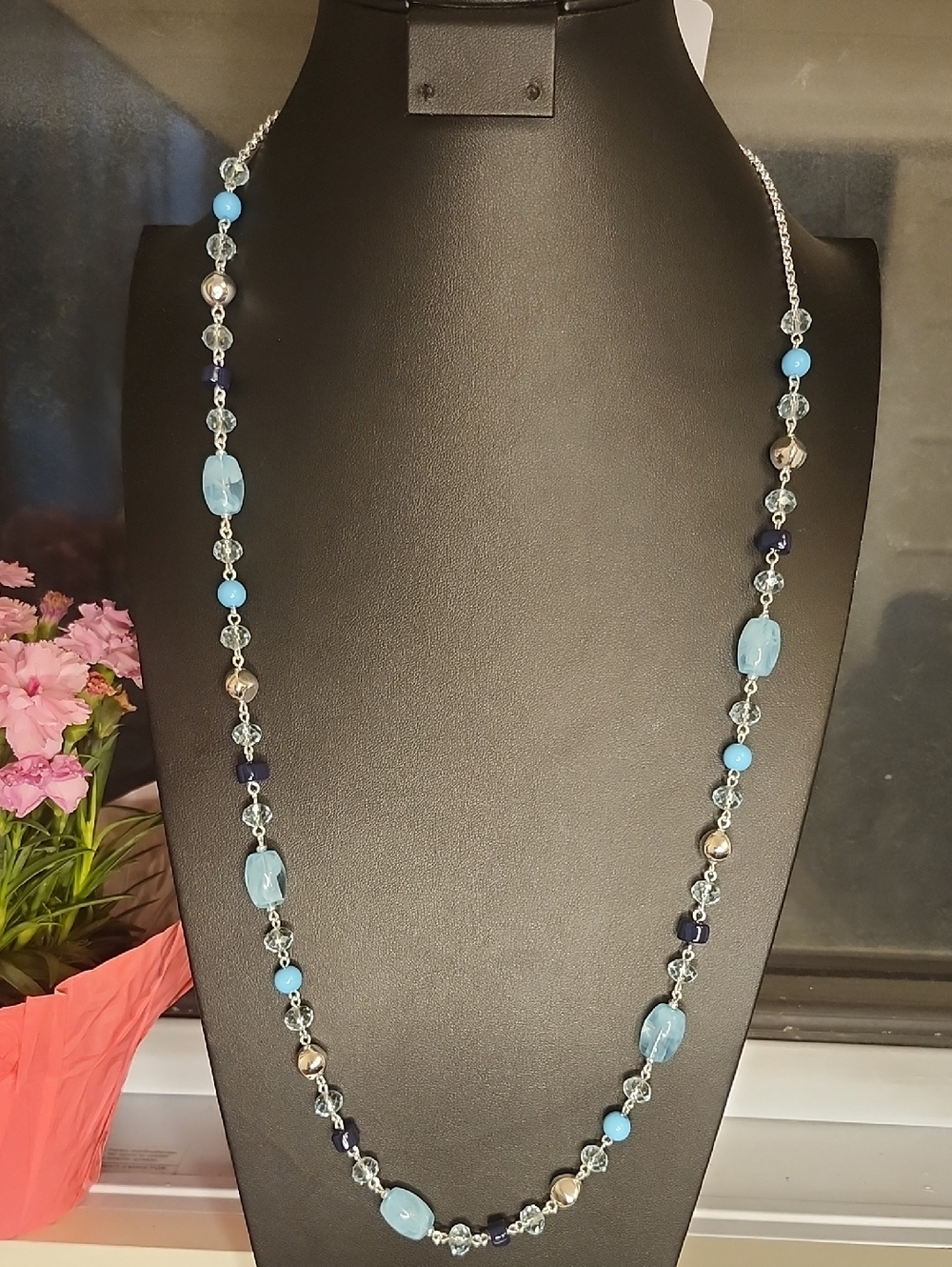 Liz Claiborne Blue and Navy Beaded Long Necklace